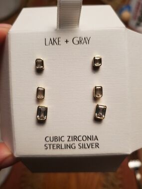 Lake + Gray Sterling Silver Earrings - Clear/Gold